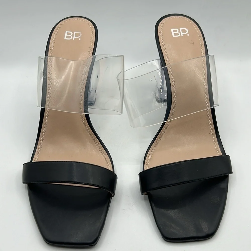 BP Black Clear Heel Open Toe 90s Y2K Front Strap Block Heel Sandals Size 11 New!